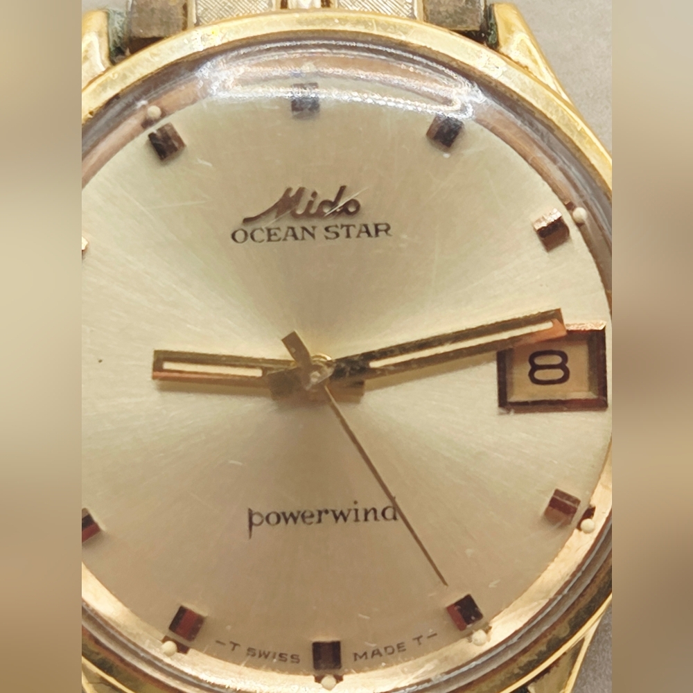 Vintage Mido Ocean Star Powerwind Watch Gold  Electroplated 001.5 35mm Working - Picture 2 of 13